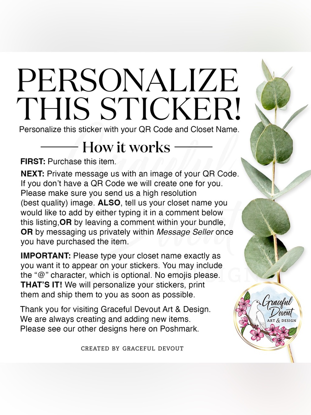 Thank You For Your Purchase, QR Code with Closet Name Stickers - 2” (inches) - Picture 2 of 2